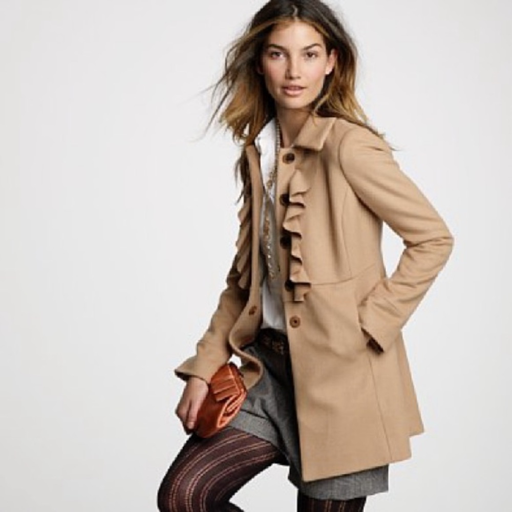 J. Crew Wool Ruffle Trim Front Coat - Picture 3 of 6
